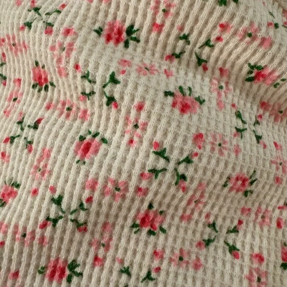 THE GREAT. Floral Long Sleeve Tee - Cream and Pink - Picture 6 of 6